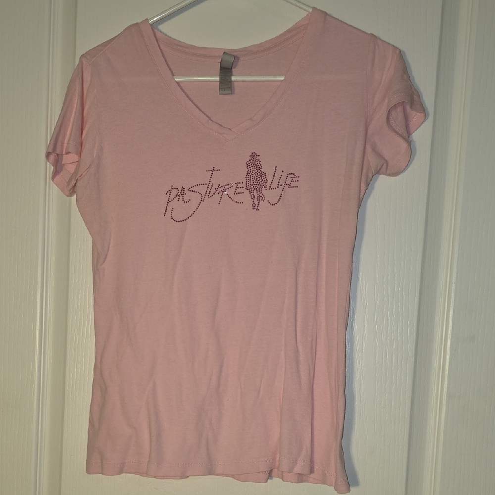 A Horse Lovers Shirt! Light Pink V-Neck Tee Ladies L